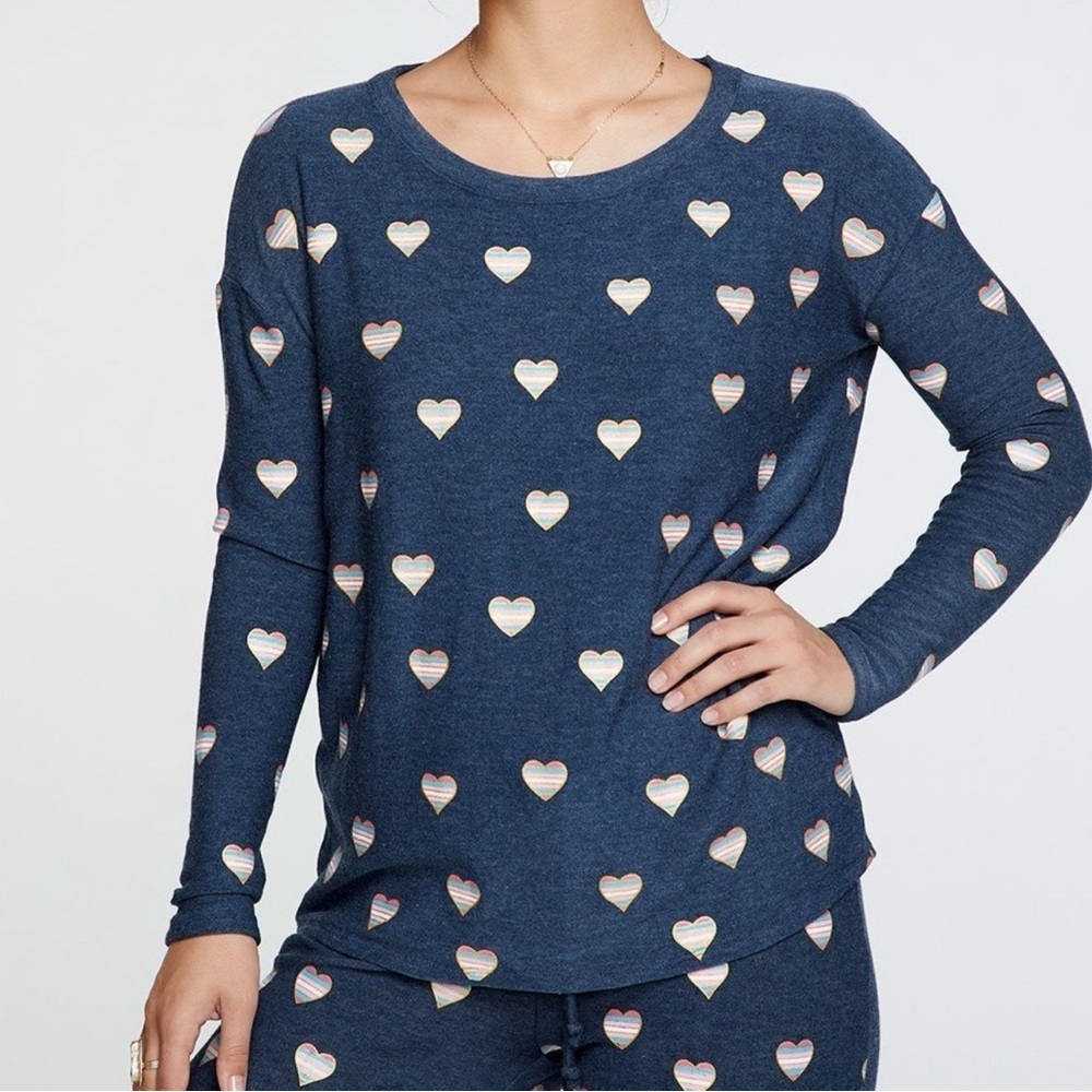 CHASER VALENTINE’S DAY Blue Beach Heart Print Lounge Joggers Top 2Pc S M CLEAN 2